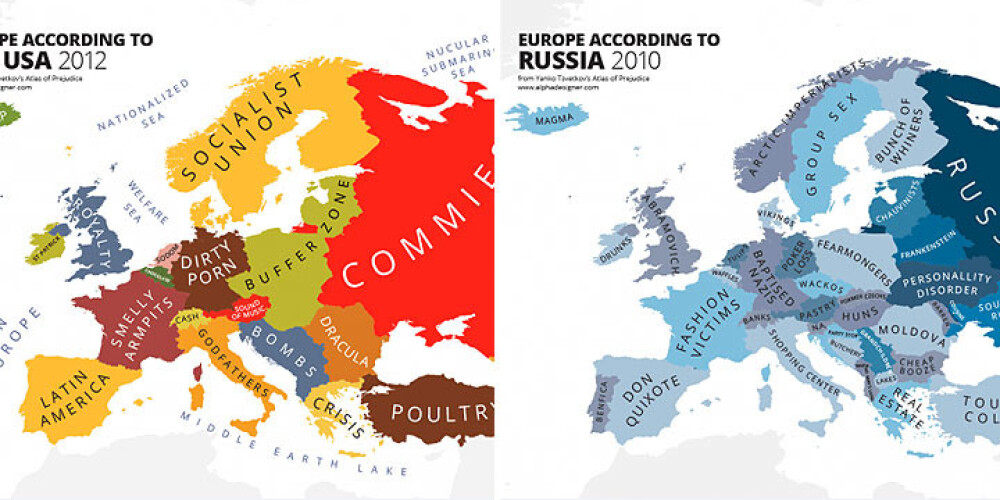 Атлас стереотипов: карта Европы с точки зрения разных предубеждений