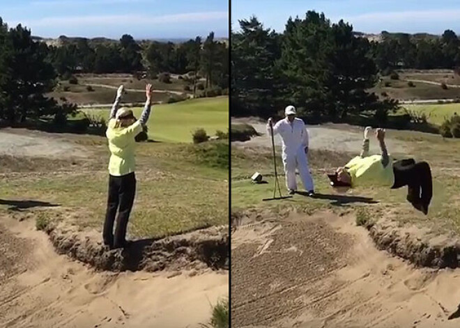 Blondīne met atmugurisko salto un viņai nesanāk. VIDEO