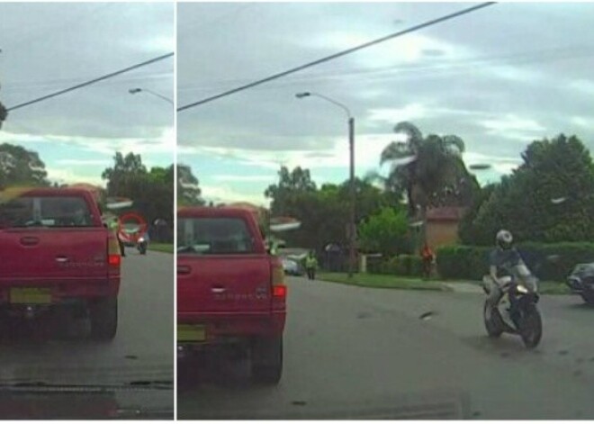 Policistam savdabīgs veids, kā censties apturēt joņojošu motociklistu. VIDEO