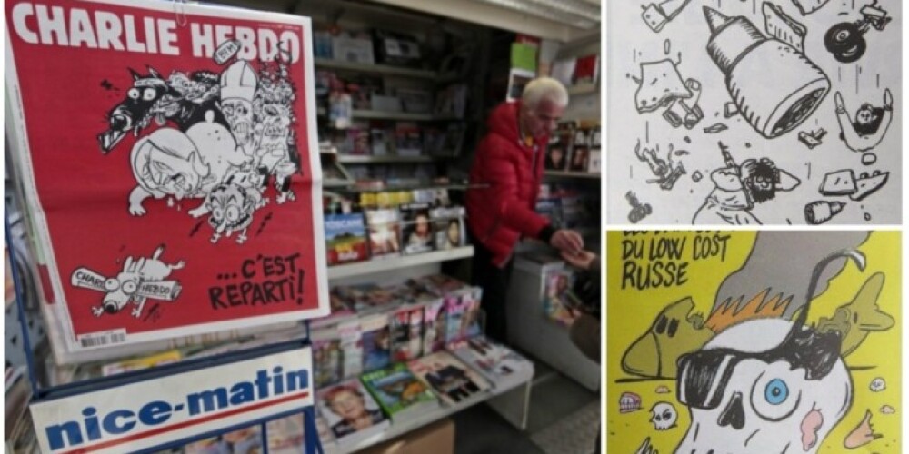 Franču satīriķi atkal iesmej par aktuālo. Krievija sašutusi: "Charlie Hebdo" joko par aviokatastrofu