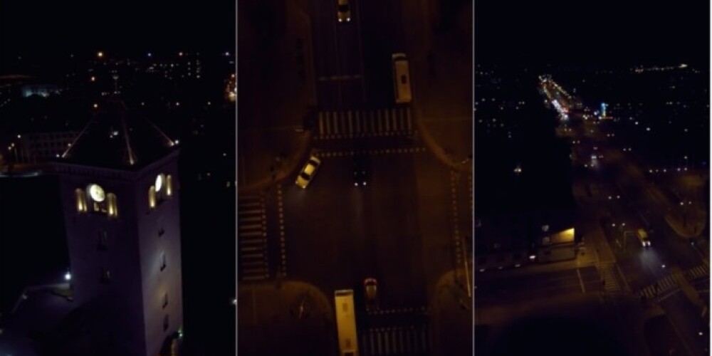 Lidojums virs naksnīgās Jelgavas ar bezpilota lidaparātu. VIDEO