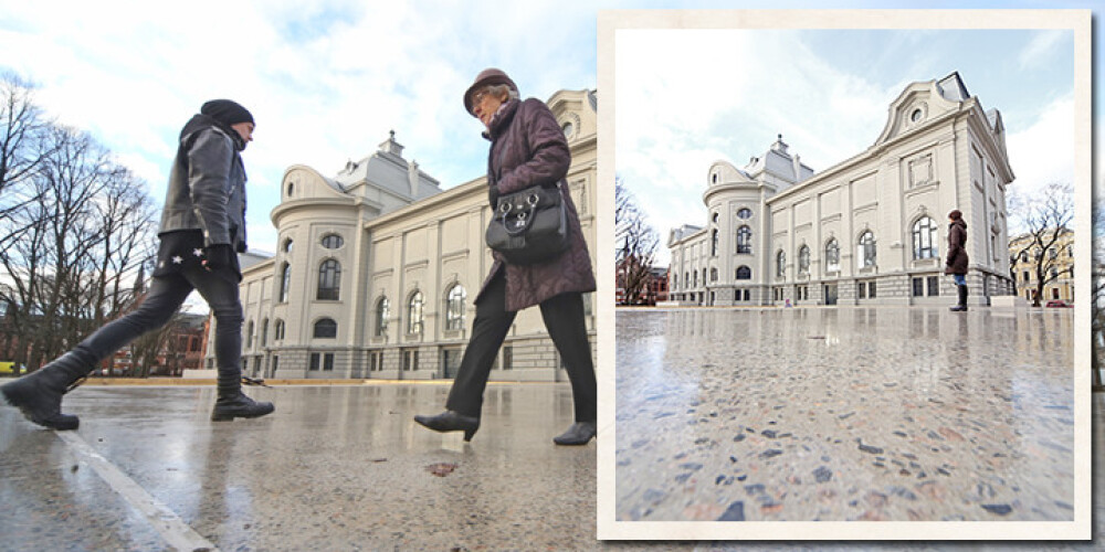 Slidens! Cilvēki sūdzas par grūtu staigāšanu pie jaunizbūvētā Latvijas Nacionālā mākslas muzeja