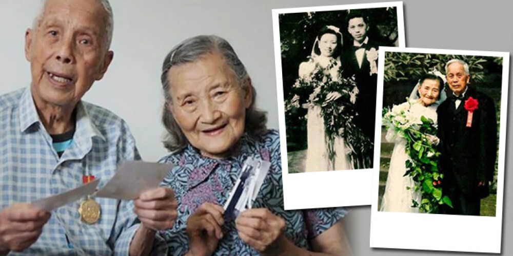 Padzīvojis ķīniešu pāris restaurē savu 70 gadus veco kāzu foto