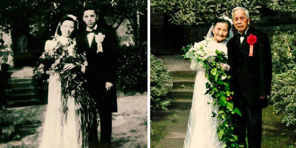 Пожилая пара воссоздала свои свадебные фото через 70 лет