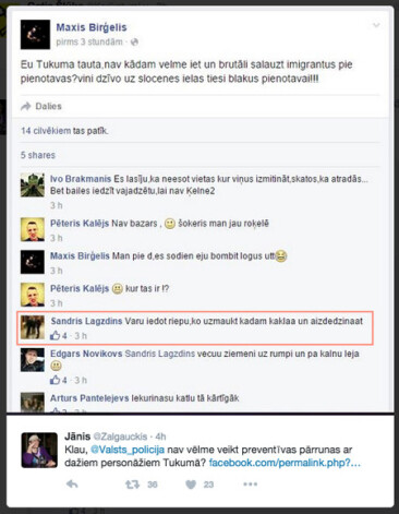 Facebook lietotājs Maxis Birģelis par savu ierakstu nonāca policijas redzeslokā, vai līdzīgs liktenis piemeklēs arī komentētāju Sandri Lagzdiņu.