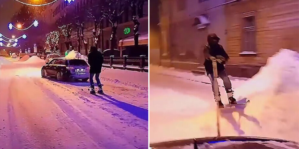 Tā čaļi bauda ziemu Rīgas ielās! VIDEO