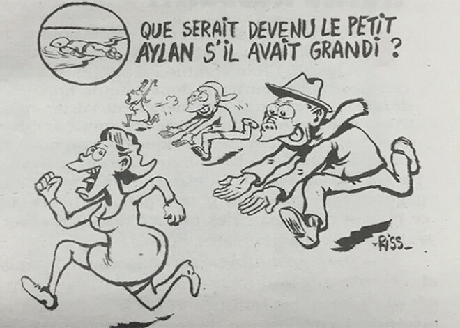 Tīmeklī polemiku izraisa "Charlie Hebdo" karikatūra ar noslīkušo kurdu zēnu