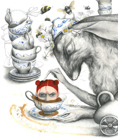 Ana Juan (Spānija) ilustrācija „Te-te-te-tea Time 2” Luisa Kerola grāmatai „Alise Brīnumzemē”.