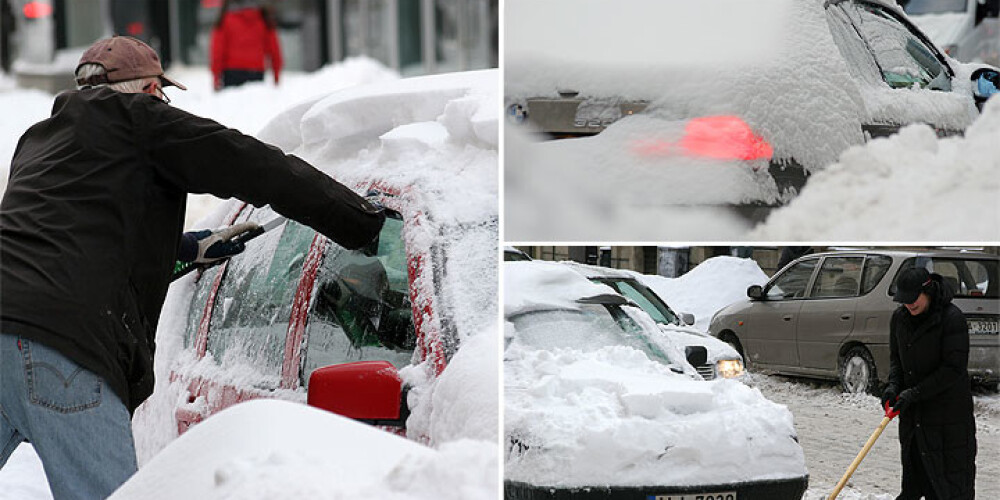 Par sniega nenotīrīšanu ap auto draud simtiem eiro liels sods. FOTO. VIDEO