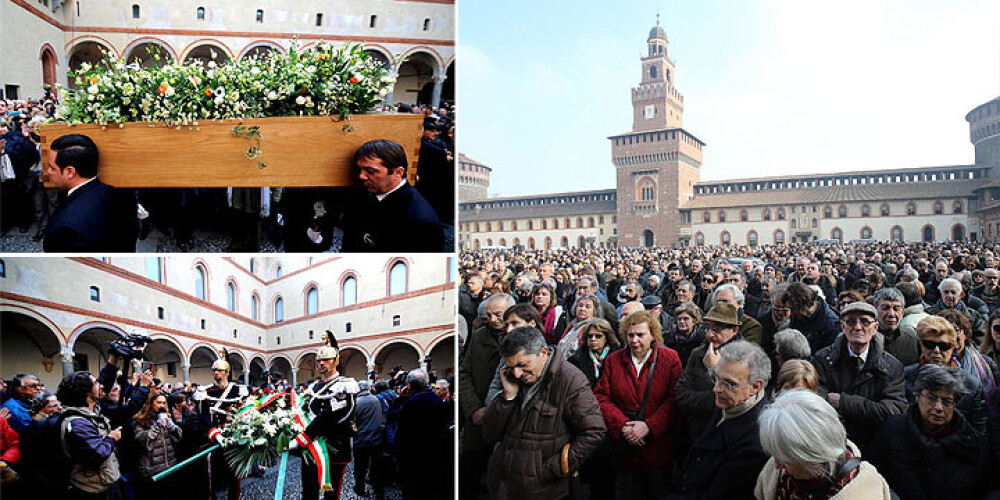 Milānā simtiem cilvēku atvadās no izcilā rakstnieka Umberto Eko. FOTO