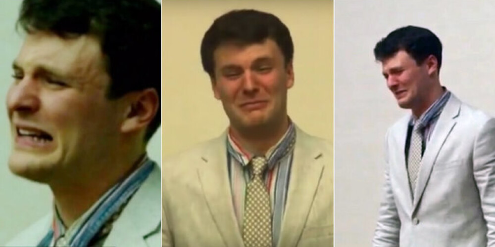 Amerikāņu puisis tiesā Ziemeļkorejā sabrūk un izplūst asarās, izdzirdot bargo spriedumu. VIDEO. FOTO