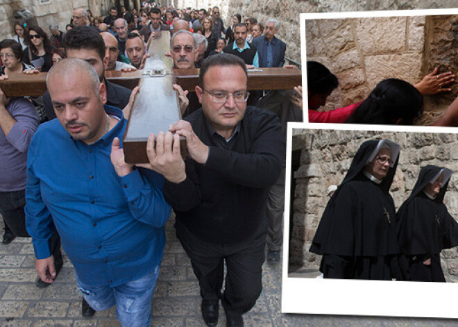 Tūkstošiem katoļu Jeruzalemē piedalās Lielās piektdienas procesijā. FOTO