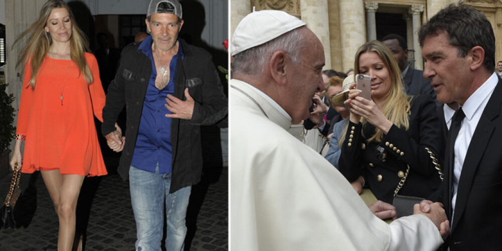 Папарацци! Подруга Бандераса сняла его встречу с папой римским на смартфон