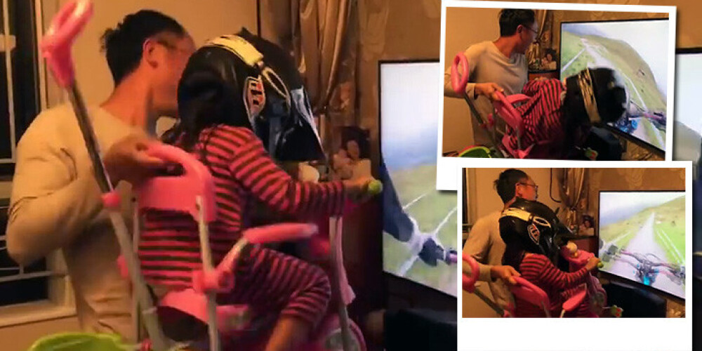 Tētis ar nelielu fizisku piepūli un atjautību meitu ieved virtuālajā realitātē. VIDEO
