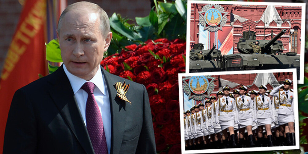 Maskava ietinas Georga lentītēs. Krievijā ar grandiozu armijas parādi svin uzvaras gadadienu. FOTO