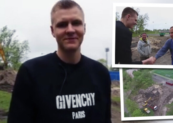 Kristaps Porziņģis inspicē sava basketbola laukuma celtniecību Liepājā. VIDEO