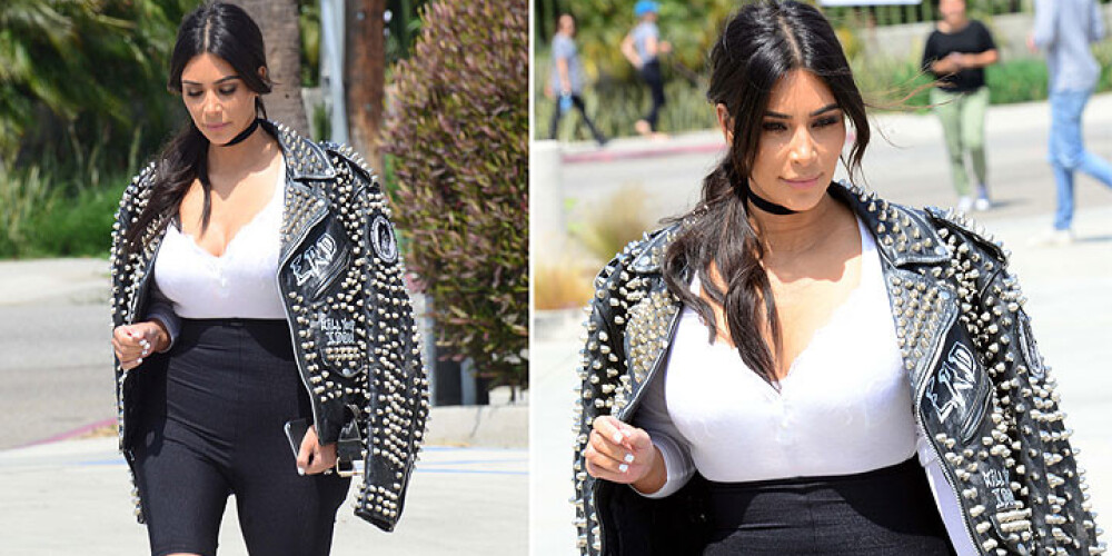 Похудевшая Ким Кардашьян вышла на улицу в облегающих шортах