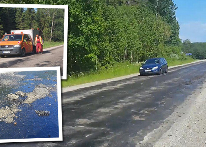 Lūk, kā nevajag remontēt ceļu! Posms Eleja–Vilce saulē vienkārši izkūst. VIDEO