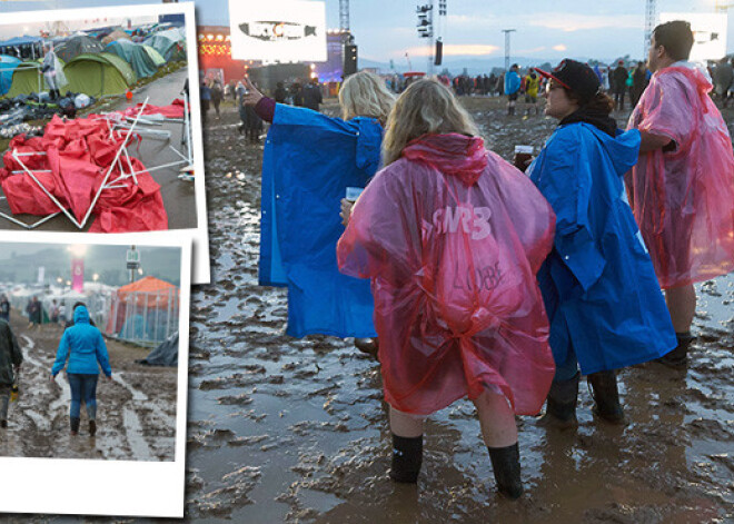 Vētra un dubļu jūra. Atceļ leģendārā rokfestivāla "Rock am Ring" pasākumus. FOTO