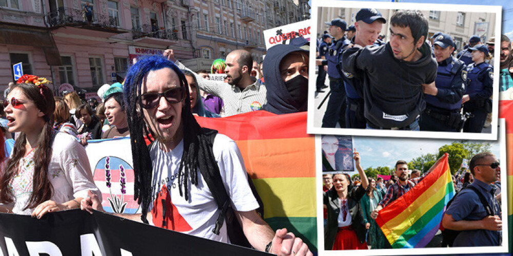Pamatīga apsardze, homofobija un aizturētie. Kijevā aizvadīts praida gājiens. FOTO