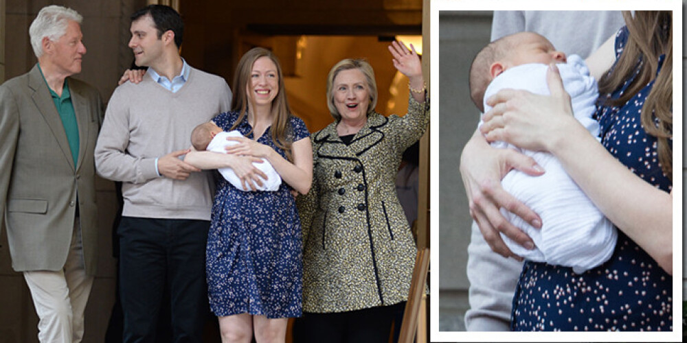 Čelsijai Klintonei piedzimis otrs mazulis. Vecvecāki staro laimē. FOTO