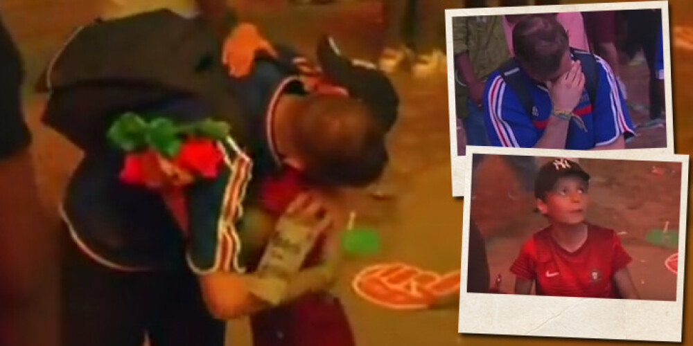 Dienas VIDEO: portugāļu puisēns mierina raudošu Francijas futbola izlases fanu