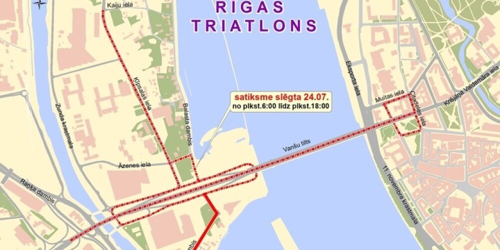 Triatlona sacensību laikā svētdien, 24. jūlijā Rīgā ierobežos satiksmi