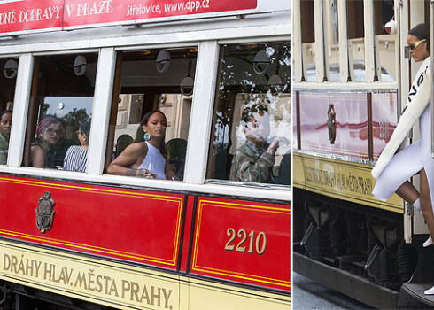 Prāgas aplūkošanai popzvaigzne Rianna izvēlējās retro tramvaju, ko bija noīrējusi tikai sev un pavadošajai svītai. Tramvajam pa pēdām sekoja arī virkne miesassargu melnās automašīnās.