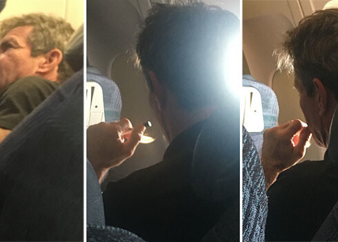 Populārs aktieris lidmašīnā kūpina cigaretes vienu pēc otras. FOTO