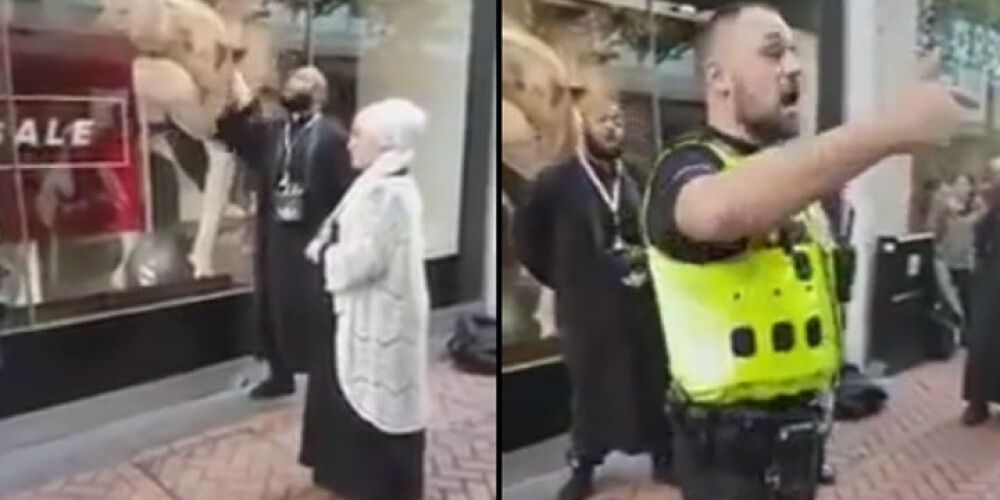 Islāma sludinātājs uz ielas Anglijā nolamā sievieti par pārāk apspīlētiem džinsiem. VIDEO