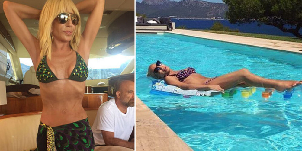 61 gadu vecā dizainere Donatella Versače aizvien valkā bikini. FOTO