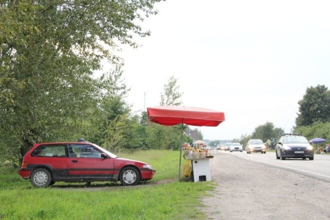 Pensionārs atstatus no pārējiem tirgoja plašā klāstā dārza veltes: ābolus, burkānus, kartupeļus, kabačus, sīpolus un ķiplokus: "Viss no paša dārza," nosaka Jānis.