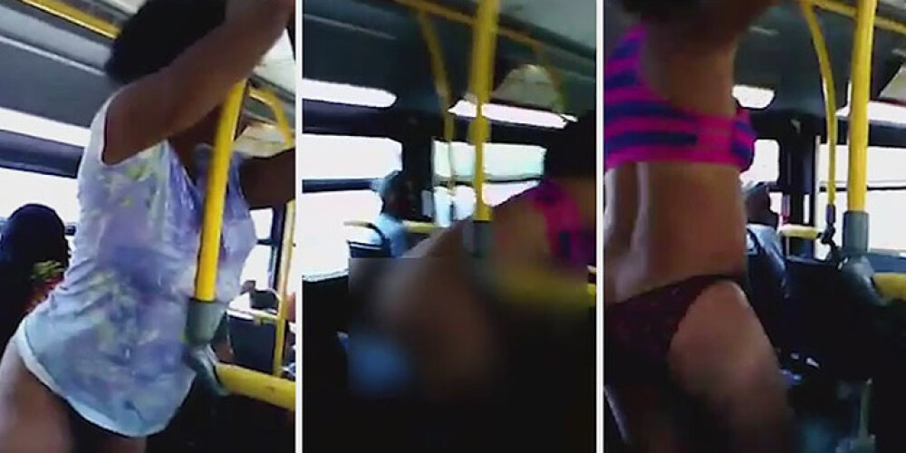 Dāmīte vienā mierā izģērbjas ļaužu pilnā autobusā. VIDEO