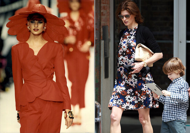 Valentino modes šovs 1991. gadā. Ar dēlu Augustīnu Džeimsu 2012. gadā. Zēnu Linda audzina viena.