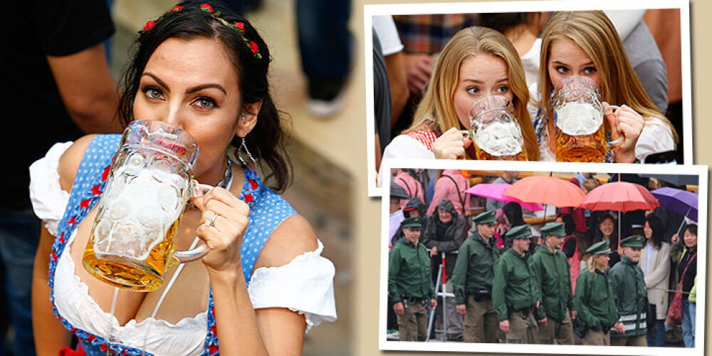 Lietus, pārbaudes un skaistas meitenes: Vācijā atklāts ikgadējais alus festivāls "Oktoberfest". FOTO