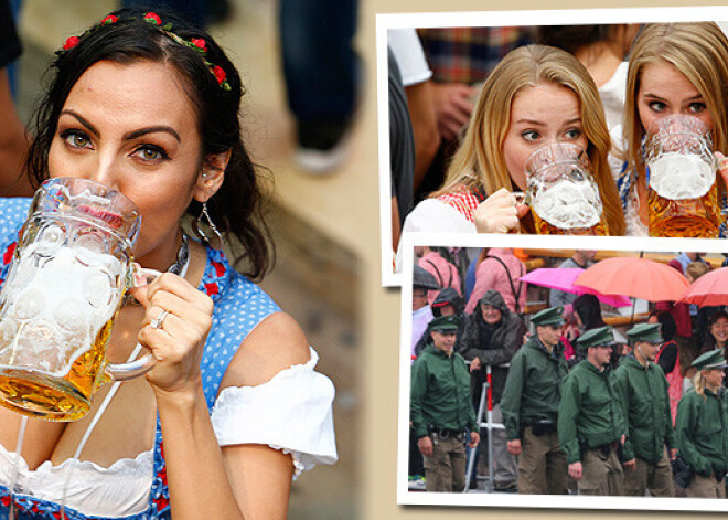 Lietus, pārbaudes un skaistas meitenes: Vācijā atklāts ikgadējais alus festivāls "Oktoberfest". FOTO