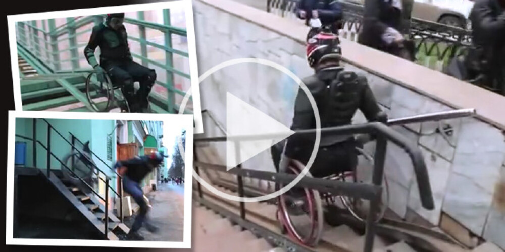 Kaskadieris Maskavā iemēģina uzbrauktuves invalīdu ratiņiem. Oi, oi, oi... VIDEO