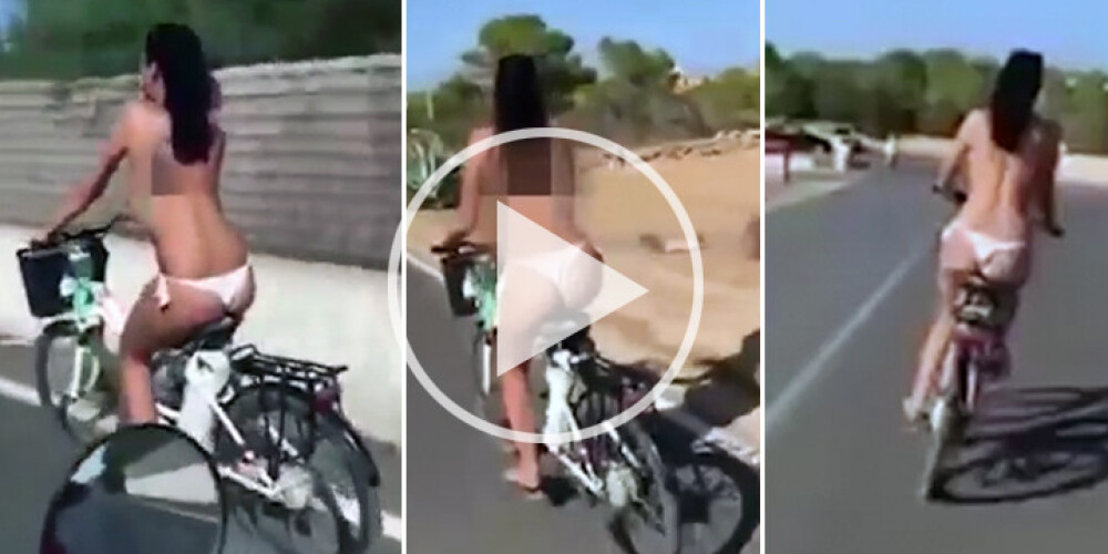 Puskaila velosipēdiste iekarst un izrāda augumu garāmbraucošam vīrietim, līdz... VIDEO