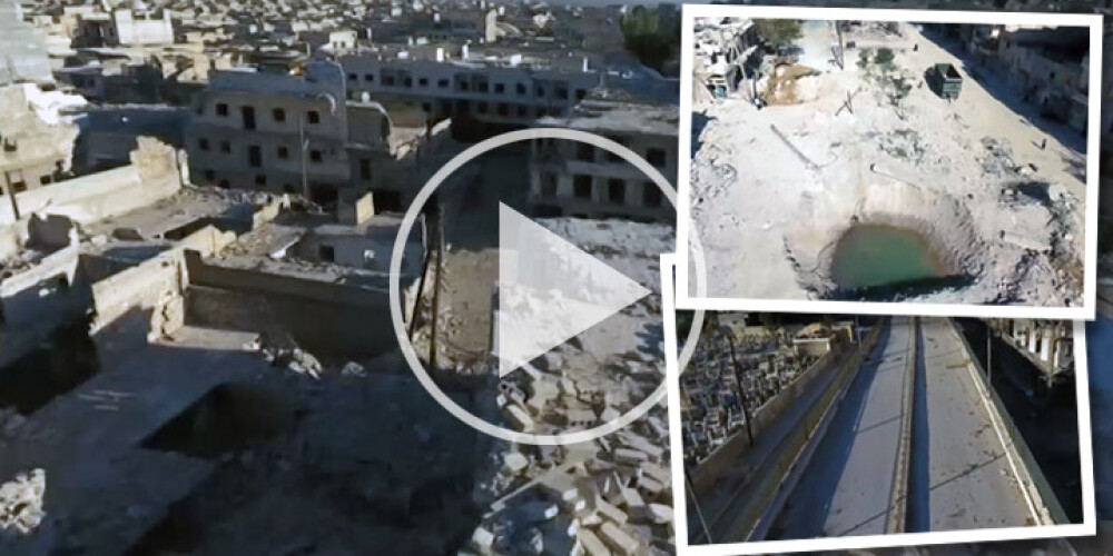 Drupas, putekļi un tukšas ielas; skats no augšas uz sabombardēto Alepo pilsētu Sīrijā. VIDEO