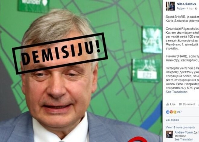 "Demisiju!" Ušakovs sociālajos tīklos aicina paust neuzticību Šadurskim