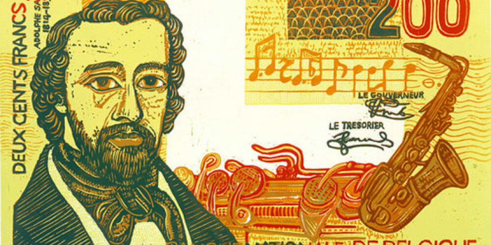 Beļģijas franku naudas zīme, kas savulaik tika izlaista par godu saksofona izgudrotāja Ādolfa Saksa jubilejai.