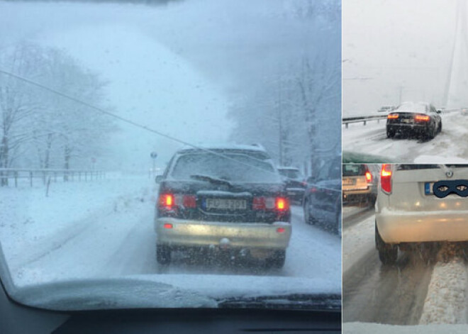 Sniega dēļ visā Rīgā šorīt milzīgi sastrēgumi - centrā jau 20 cm dziļš sniegs. FOTO