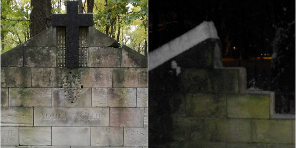 Bēdīgs skats šobrīd paveras Lielajos kapos - Rīgas domes traktors nopostījis pieminekli. FOTO