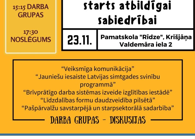 Rīgas skolu skolēnus aicina piedalīties konferencē "Skola – līdzdalības starts atbildīgai sabiedrībai"