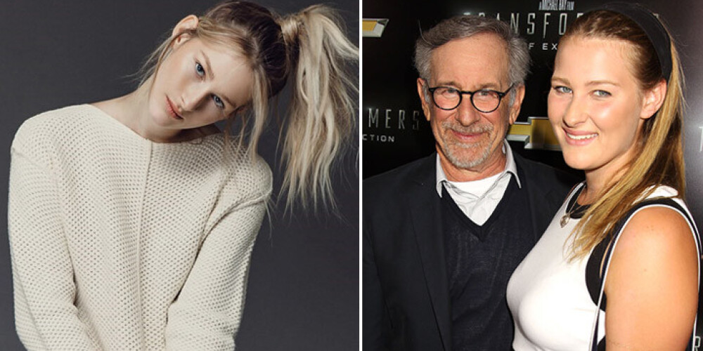 Дестри Эллин Спилберг в первой профессиональной съемке и в 2014 году с отцом Стивеном Спилбергом