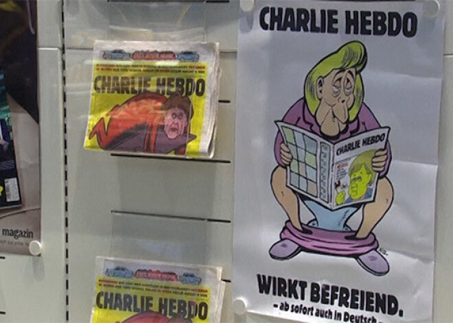 Merkele uz poda, iznācis "Charlie Hebdo" pirmais numurs vācu valodā. VIDEO