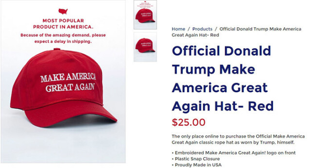 Кепка с предвыборным лозунгом Трампа «Make America great again» — ходовой товар в Америке.