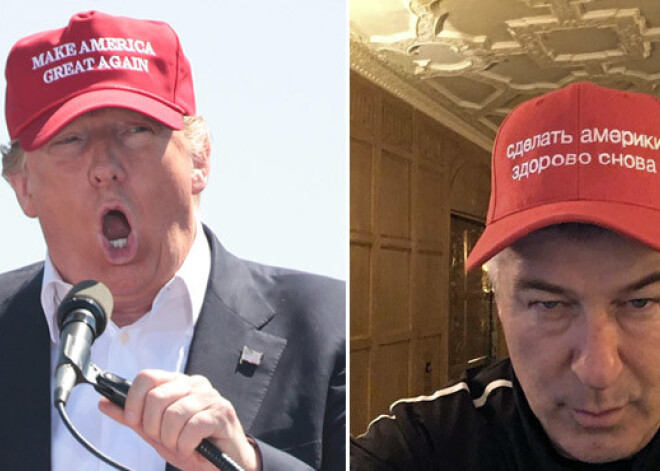 Алек Болдуин троллит Дональда Трампа при помощи кепки с русской надписью