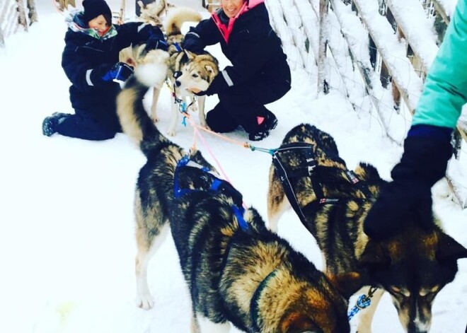 Uzņēmēja Marika Ģederte ziemas priekus ar braucieniem ar sniega motociklu un vizināšanos ziemeļbriežu pajūgā baudīja Somijas ziemeļos – Lapzemē.