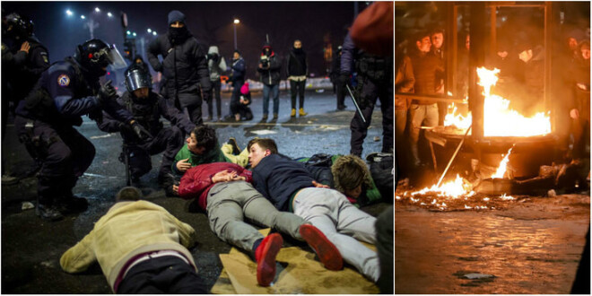 Masu protestos dominēja sauklis "Zagļi, atkāpieties!" Notiek nemiernieku savaldīšana.